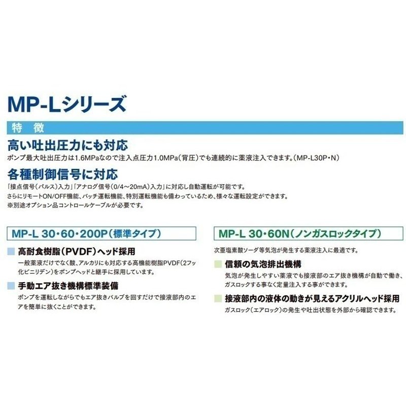 トーケミ ケミカルポンプ MP-L60N-P4 ノンガス 電磁駆動式ダイヤフラム