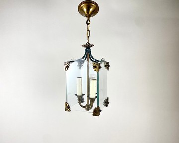 20 世紀 50 年代復古裝飾藝術風格玻璃和青銅吊燈/燈籠