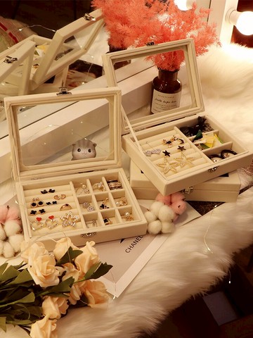 耳環收納盒 耳釘耳環收納盒子飾品防塵首飾收納盒耳夾耳墜耳線整理珠寶箱帶蓋 【CM8739】