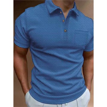 2023夏季新款華夫格男士短袖紐扣polo衫T恤Button polo shirt top
