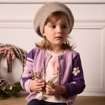 PIPPY優雅撞色不對稱緹花圓領線衫外套 紫-S