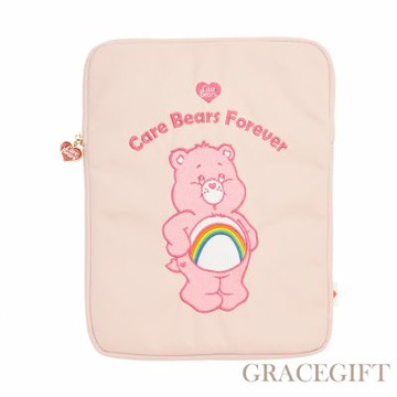 【Grace Gift】Care Bears-樂觀小熊空氣平板收納包 粉紅