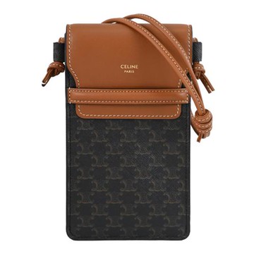 CELINE TRIOMPHE 燙金LOGO凱旋門印花翻蓋手機包.深咖