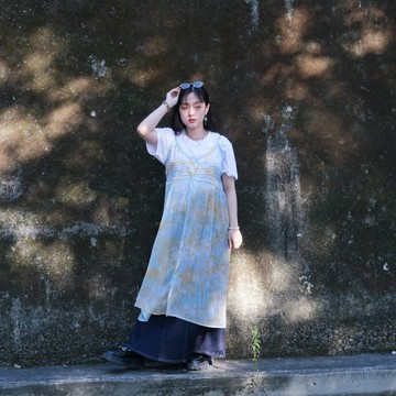 小丑魚 手染細肩帶罩衫 輕薄外搭洋裝 職人手工染製