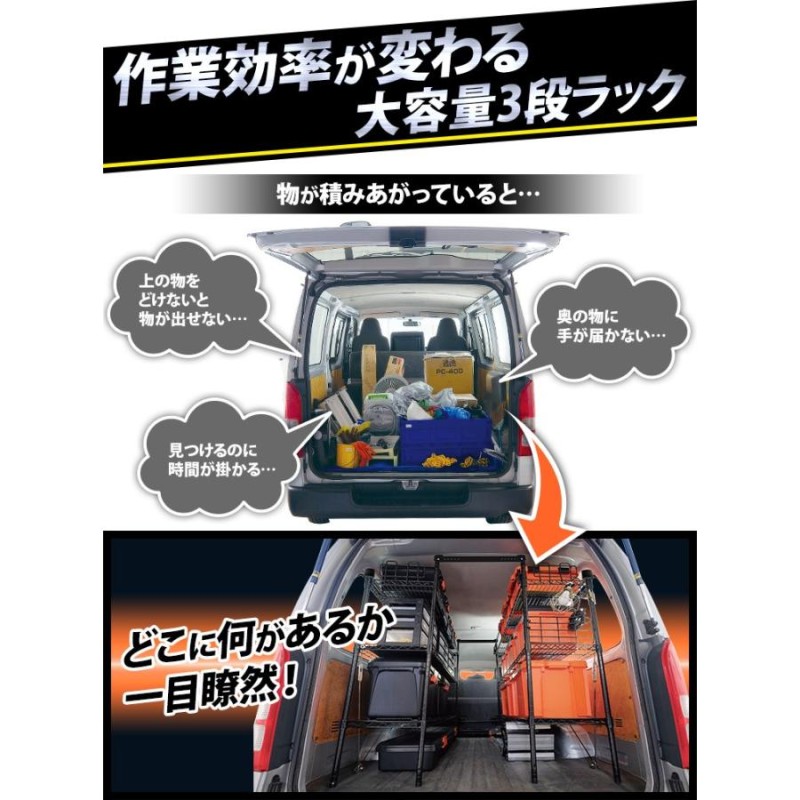 抽選であたる／ 車 収納 車載ラック ワゴン ワンボックスカー 建設業 カー用品 職人の車載ラック ブラック アイリスオーヤマ WSR-1412A  新生活 | LINEブランドカタログ