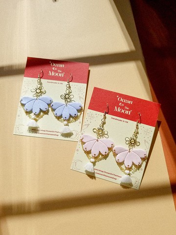原創手作 Ocean On The Moon - 氣質小流蘇軟陶耳環/耳夾