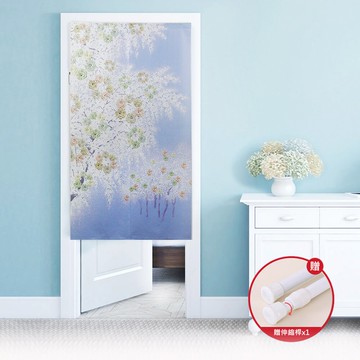 日式門簾 藍色夢幻櫻花-85×150cm(買就送門簾桿)