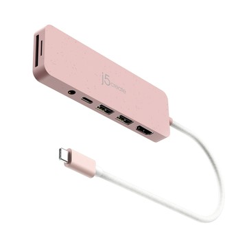 j5create USB-C 7合1多功能擴充集線器-環保永續版 JCD373ER(晚霞粉)