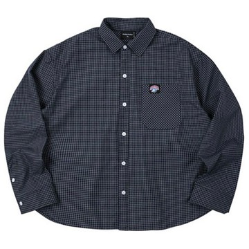PUSH PUSH GINGHAM OVERSIZE SHIRT 寬短版 長袖襯衫 (深藍色)
