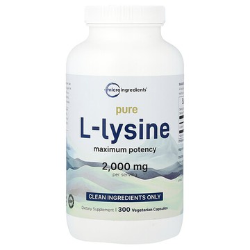 Micro Ingredients, Pure L Lysine, Maximum Potency, 300 Vegetarian Capsules (500 mg per Capsule)