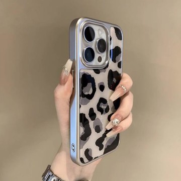 適用蘋果17promax手機殼電鍍銀邊高級感豹紋iphone16pro新款彩繪15PM網紅超火女爆款14小眾17全包防摔保護套