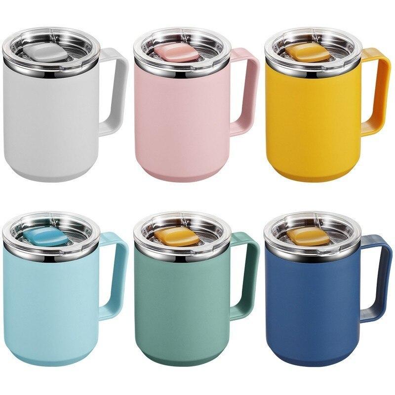 Double Wall Stainless Steel Mug with Handle and Lid Portable Insulated Cup for Outdoor Traveling Drinking Water Tea