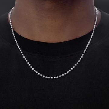 GRGR  S925純銀圓珠項鏈男士鍍白金佛珠鏈情侶百搭女生同款鎖骨鏈