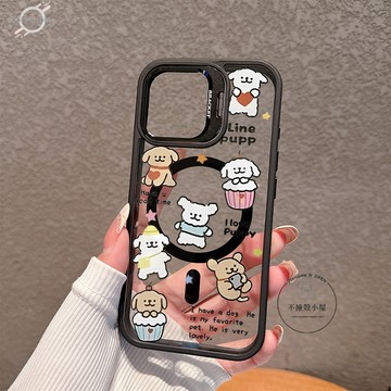 蛋糕線條小狗磁吸殼合金鏡頭隱形支架 適用蘋果 iPhone17Pro 16 15 14 13 12 11手機殼 送鏡頭貼