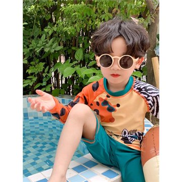 兒童泳衣男童夏2025新款分體可愛寶寶長袖沙灘泳裝防曬速干中小童