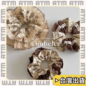 🔥臺灣出貨🔥可開發票✅輕飾時光ins氛圍感咖色碎花波點雙拼大腸髮圈韓系秋日田園風小蠻腰發繩女