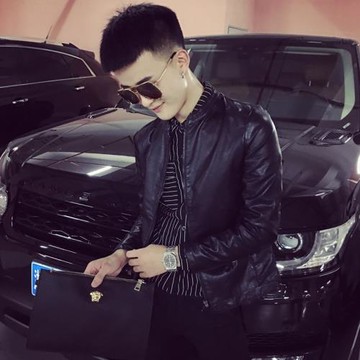 S小碼男裝加小號PU皮衣XS加小版修身潮牌百搭外套加絨皮夾克秋冬s