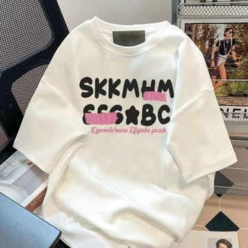 短袖上衣 女裝 上衣 T恤 寬鬆上衣 夏季純色卡通白色短袖T恤男女 印花上衣