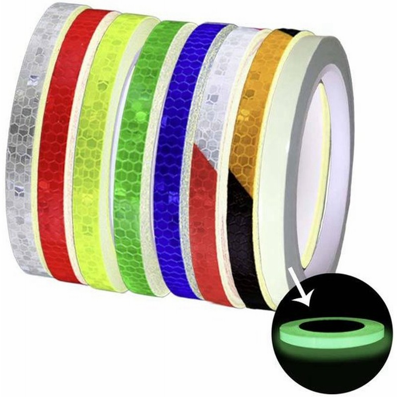 反射テープ ステッカー 蓄光 1cm 8m 夜光 蛍光 トラテープ リフレクター 目印 追突防止 反射シール バイク 車 自転車 防犯 工事現場 通勤 通学 散歩 安全グッズ 通販 Lineポイント最大get Lineショッピング