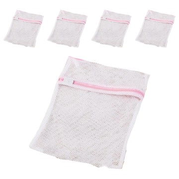 束口川野洗衣袋 條編材質 30x40cm  粗網束口拉繩 白色 + 粉色  5個