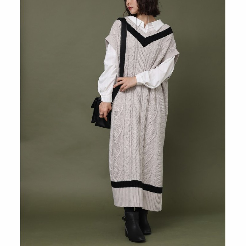 オシャレウォーカー チルデンニットベストワンピース レディース グレー フリーサイズ Osharewalker 通販 Lineポイント最大get Lineショッピング