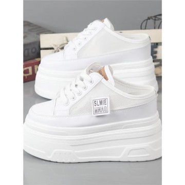 包頭半拖鞋女2024新款外穿網面厚底增高10-12CM休閑一腳蹬無后跟