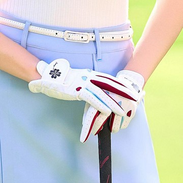 2雙可 高爾夫球女士手套纖維布防滑耐磨透氣愛心白色運動手套