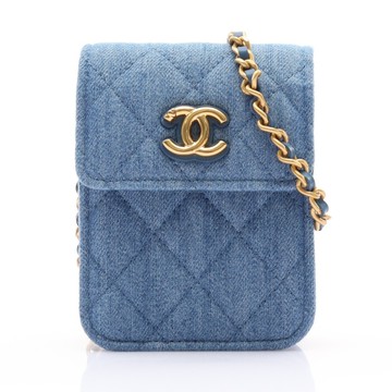 CHANEL 香奈兒 藍色 菱格紋 單寧布 肩背包 金釦 (VIP禮) 【二手名牌BRAND OFF】