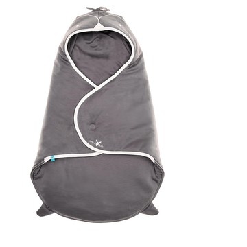 WALLABOO 海天使輕巧嬰兒包巾 可愛動物系列雙面款 企鵝灰 100%純棉