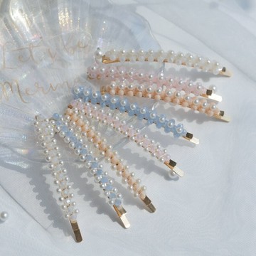 韓國帶回精致串珠復古奶油色少女網紅仙女水晶邊夾發夾發卡1入