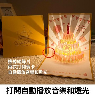 【會唱歌的賀卡🎼直接氣氛拉滿🎉】音樂燈光生日賀卡 立體賀卡 3D立體賀卡 發光賀卡 彩色祝福賀卡 生日卡片 創意賀卡