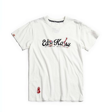 江戶勝 日系 女裝 植絨草寫英文 短袖T恤(米白色) #上衣