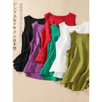 日本外貿一線品牌夏季復古棉麻背心寬松無袖上衣氣質純色打底內搭