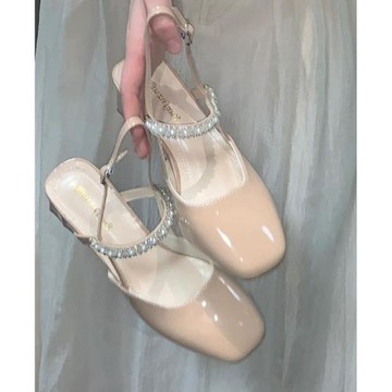 小眾法式包頭涼鞋女夏季2025新款粗跟瑪麗珍女鞋配裙子水鉆高跟鞋