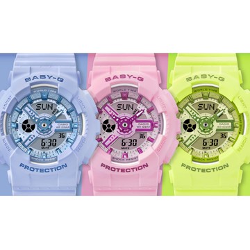 【CASIO 卡西歐】 BABY-G 活力繽紛 Y2K時尚 亮麗黃綠 雙顯系列 BA-110YK-3A_43.4mm