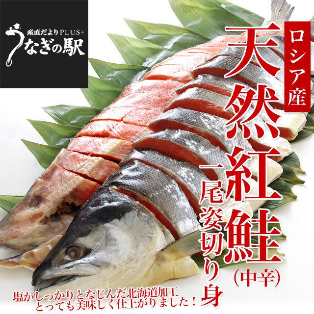 北海道加工　天然紅鮭　＜中辛＞　1尾姿切り身　約1.6キロ　送料無料　ロシア産  鮭 サケ 御歳暮 お歳暮 冬ギフト