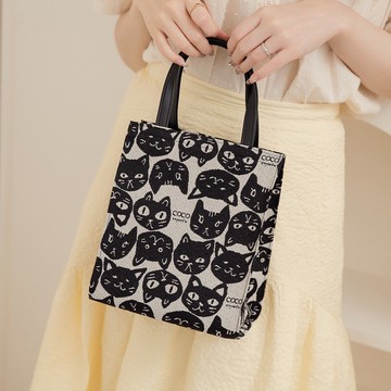 日本製-尾州織 尋找黑貓的旅途便當袋手提袋