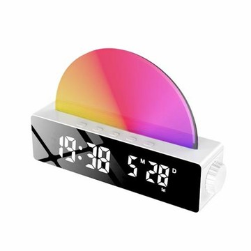 2025智能日出喚醒燈 鏡面時鐘鬧鐘起床電子鐘床頭叫醒氛圍小夜燈