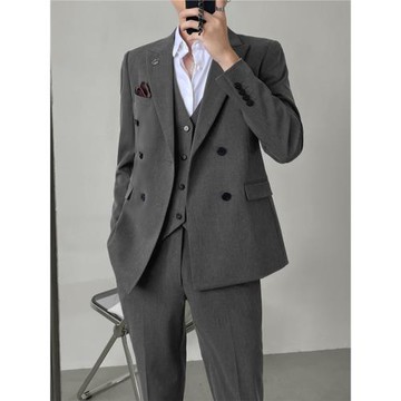 雙排扣休閑西裝套裝男痞帥韓版修身高級感小西服外套高中生成人禮