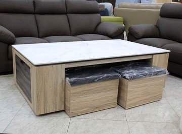 【歐風別館】伯爵岩板仿古梧桐色3*5尺加大茶几【基隆至台中免運費】