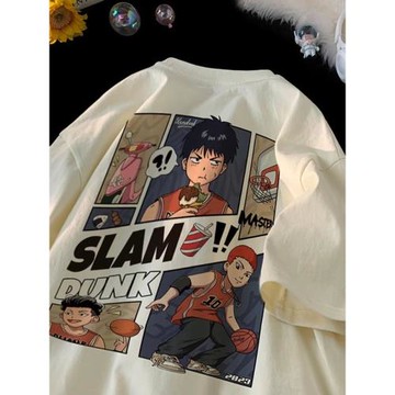 美式短袖男款夏季潮牌灌籃高手t恤卡通印花上衣青少年純棉體恤衫
