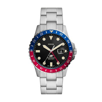 送禮首選★FOSSIL 【FOSSIL】Blue 撞色搶眼潛水手錶 銀色不鏽鋼鍊帶 42MM LE1156 美國時尚品牌】  附提袋【全館滿額折價★FOSSIL全系列包夾送美妝蛋】