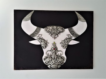 錫雕  富貴牛年 掛畫 無框