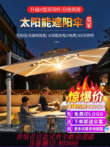 {臺灣公司貨 可打統編}莫家戶外遮陽傘庭院傘花園別墅太陽能燈條露臺花園羅馬室外太陽傘