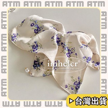 🔥臺灣出貨🔥可開發票✅輕飾時光新中式紫色碎花緞面方巾~珍珠吊墜大腸髮圈溫柔高級盤發發飾女新
