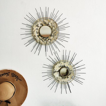 摩洛哥風格鐵藝壁掛復古法式網面鏡子掛件網紅民宿樓梯口墻面裝飾