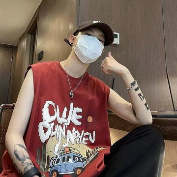 美式高街背心男夏季ins潮牌網紅無袖t恤休閒運動籃球健身大碼坎肩精梳棉  男生背心 男生內衣 棉質背心