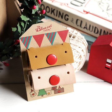 聖誕禮物/聖誕節交換禮物 Xmas Loopy 真皮革手工集線器 麋鹿x2