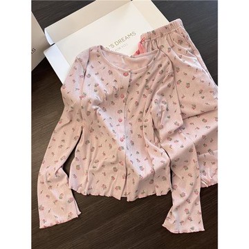 Miss Bunny溫柔系甜美小碎花長袖睡衣秋季女款開衫長褲家居服套裝