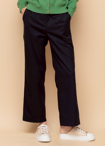 節奏運動風條紋寬直筒褲